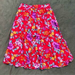 Red Fruit and Floral Skirt